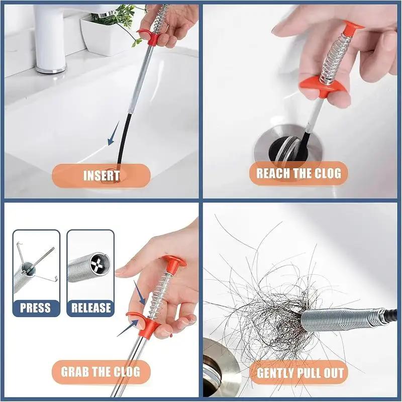 Sink Tool Spring Pipe Dredging Tools Household Drain Snake Drain Cleaner Sticks Clog Remover Cleaning For Kitchen Bending