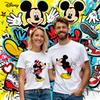 Лето 2025 Новая парная футболка с принтом Микки и Минни Маус Disney, круглый вырез, свободная, на День святого Валентина, 100% чистый хлопок, футболка с принтом