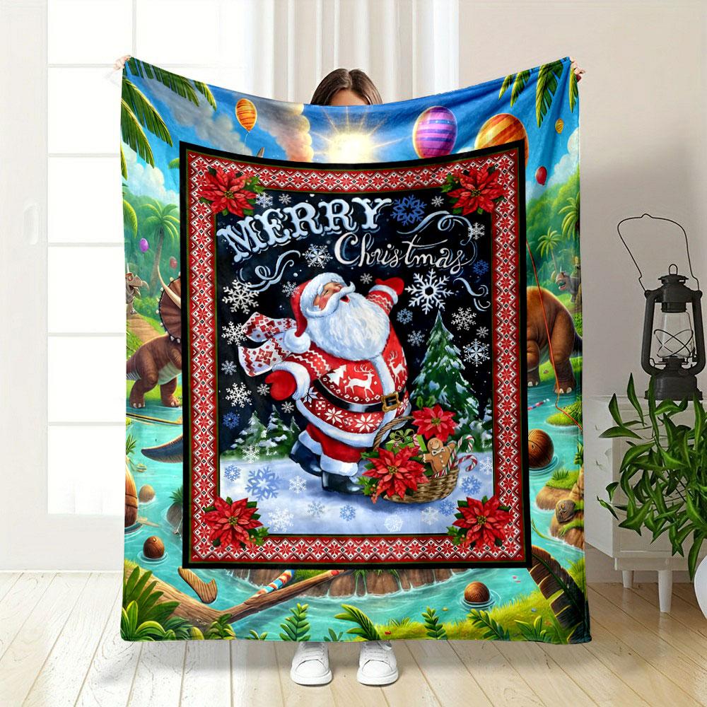 Merry Christmas Santa Claus Snowflake Print Blanket bedroom Blanket for Livingroom Couch lunch break Soft throw for Friend's festival Gift