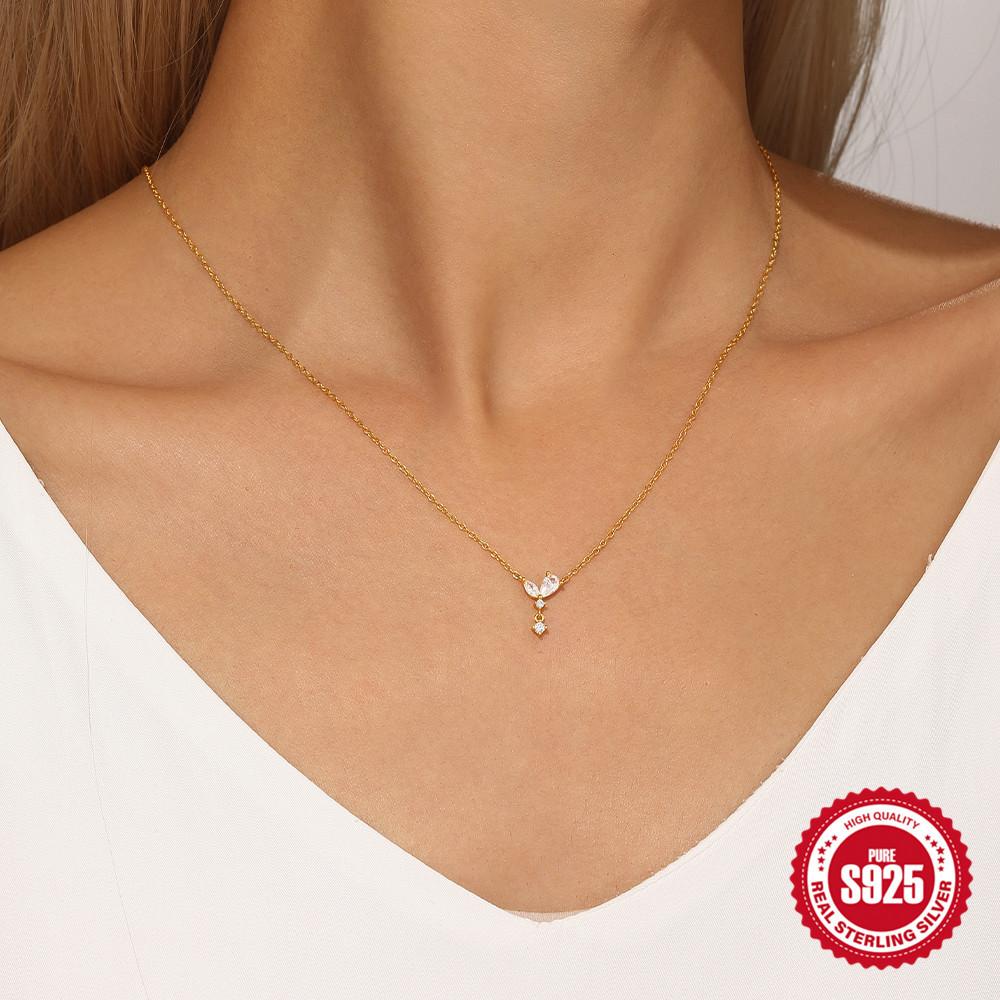 Стильное простое колье из стерлингового серебра 925 пробы с геометрическим узором в виде бабочки из циркония