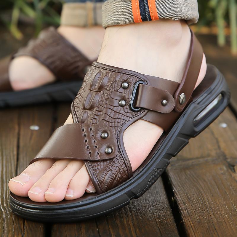 Summer New Cowhide Casual Beach Shoes Platform Non-slip Cool Slippers Sandals Men's Wholesale