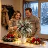 DIY Christmas Garland Decorations Artificial Snow Pine Branches And Red Berry Stems, Snowy Norfolk Stem, Faux Stems for Vase White Frosted Needles
