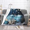 Blue Christmas Bauble Star Ornament Flannel Throw Blanket Winter Candle Bokeh Print Soft Warm Blanket Holiday Sofa Home Decor
