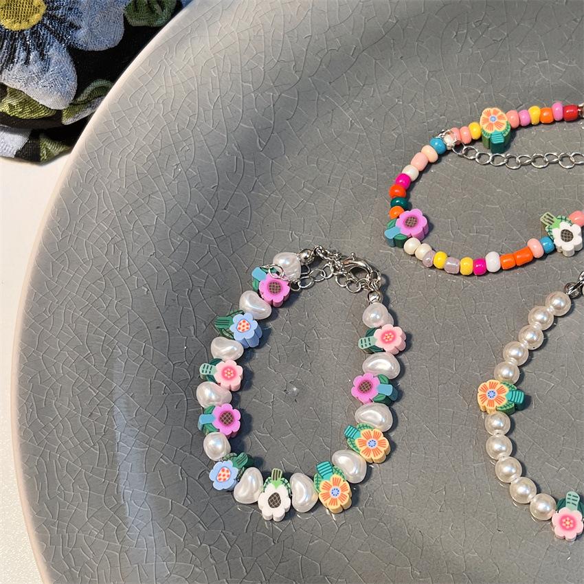 Новый красочный браслет с цветком, браслет в милом девичьем стиле, регулируемый браслет в форме жемчуга, универсальная ручная одежда