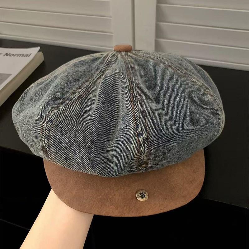 Vintage Washed Denim Beret Cap 2in1 Wear Fashion Hat Women Men