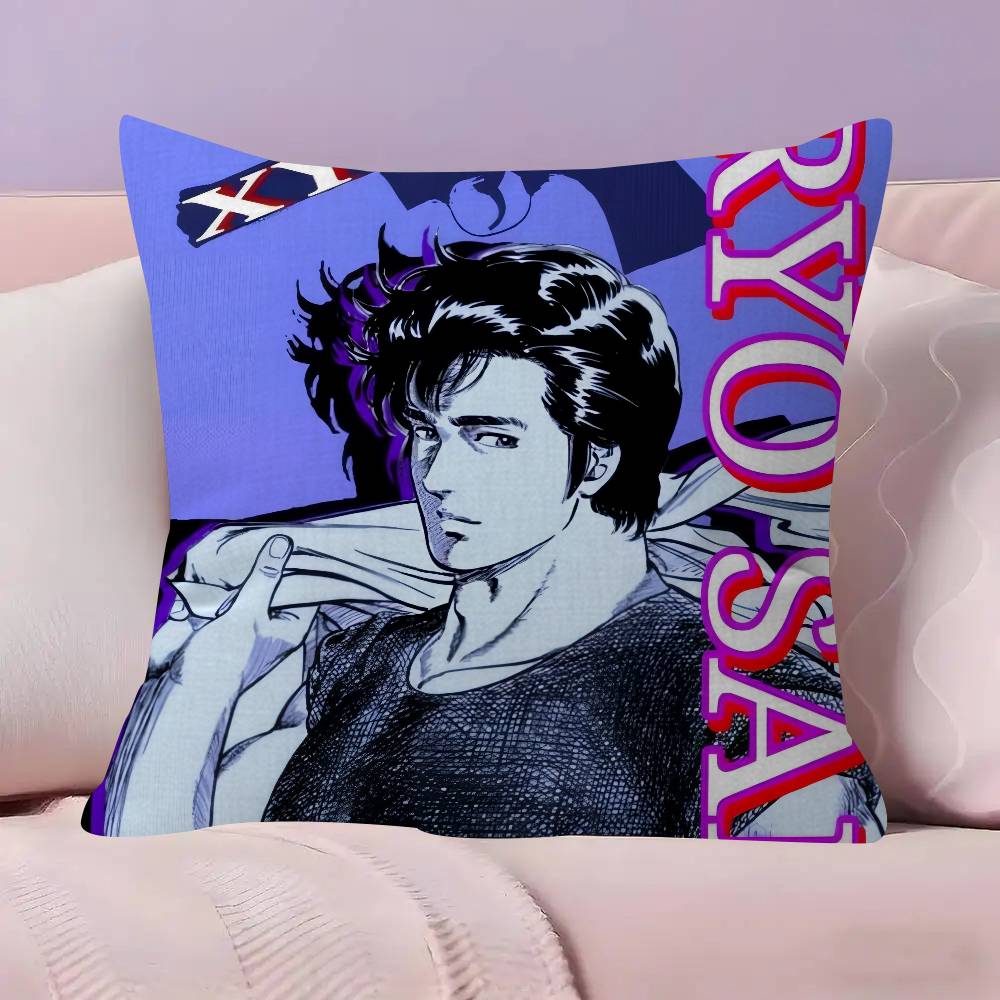 C-City Hunter P-Private Eyes Pillow Covers Cartoon Sofa Decorative Home Double-Sided Printing Short Plush Cute Cushion Cover