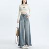 Retro Loose Burr Jeans Women's Spring and Autumn New High-waisted and Thin Small Wide-leg Floor-mopping Pants Tide