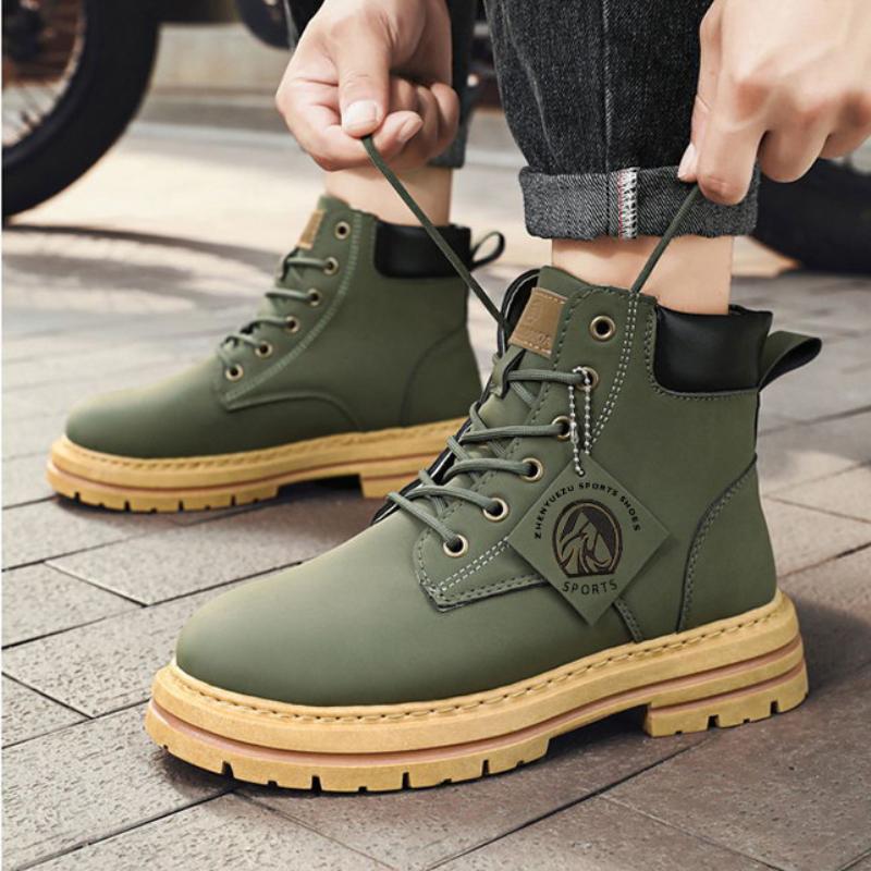 Мужская кожаная обувь, высокие ботинки, модные мотоциклетные ботинки, мужские зимние ботинки, мужская обувь на шнуровке, Botas Hombre, горячая распродажа на весну