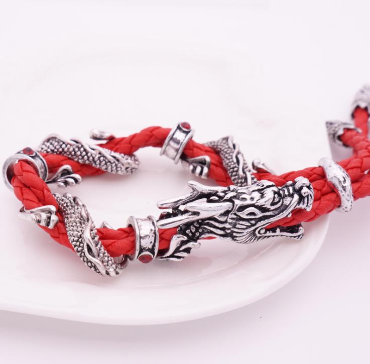 Классический кожаный веревочный мужской браслет с драконом, регулируемые винтажные браслеты и браслеты, модные ювелирные изделия, мужской подарок
