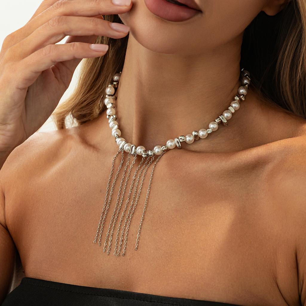 Изысканное барочное колье Salircon с имитацией жемчуга и кисточками, женское, в стиле бохо, регулируемая, нестандартная цепочка на ключицу с бусинами, украшение в стиле Y2K.