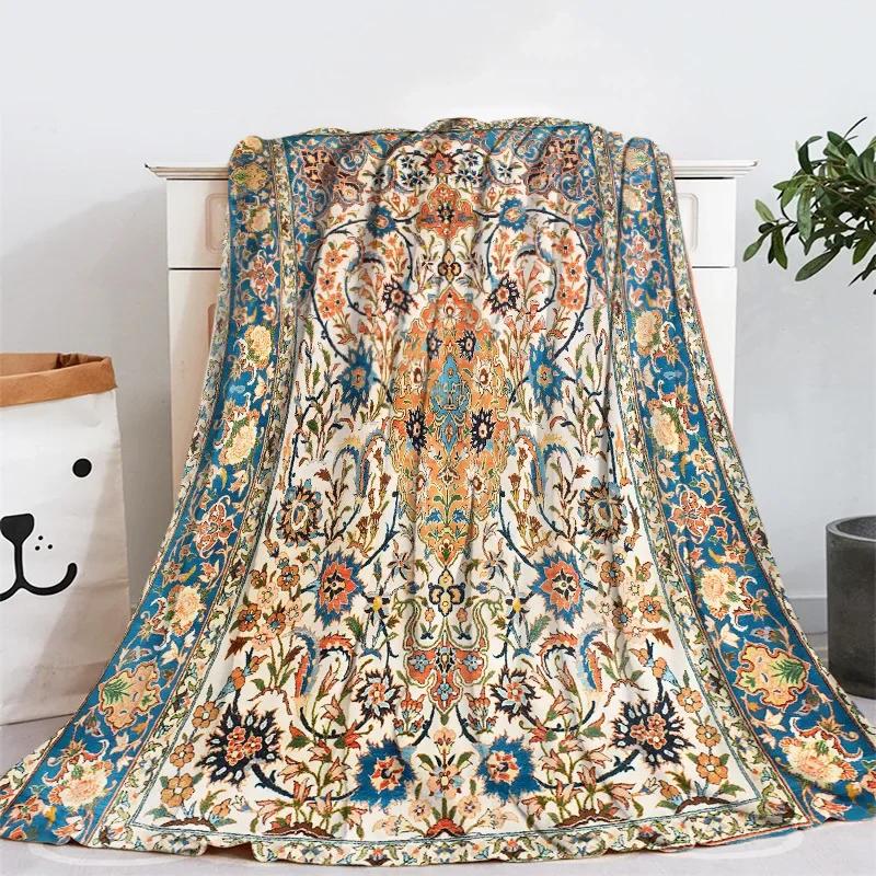 Geometric Ethnic Boho Pattern Flannel Throw Blanket Soft Warm for Home Sofa Decor Kids Adults Camping Blanket King Queen Size
