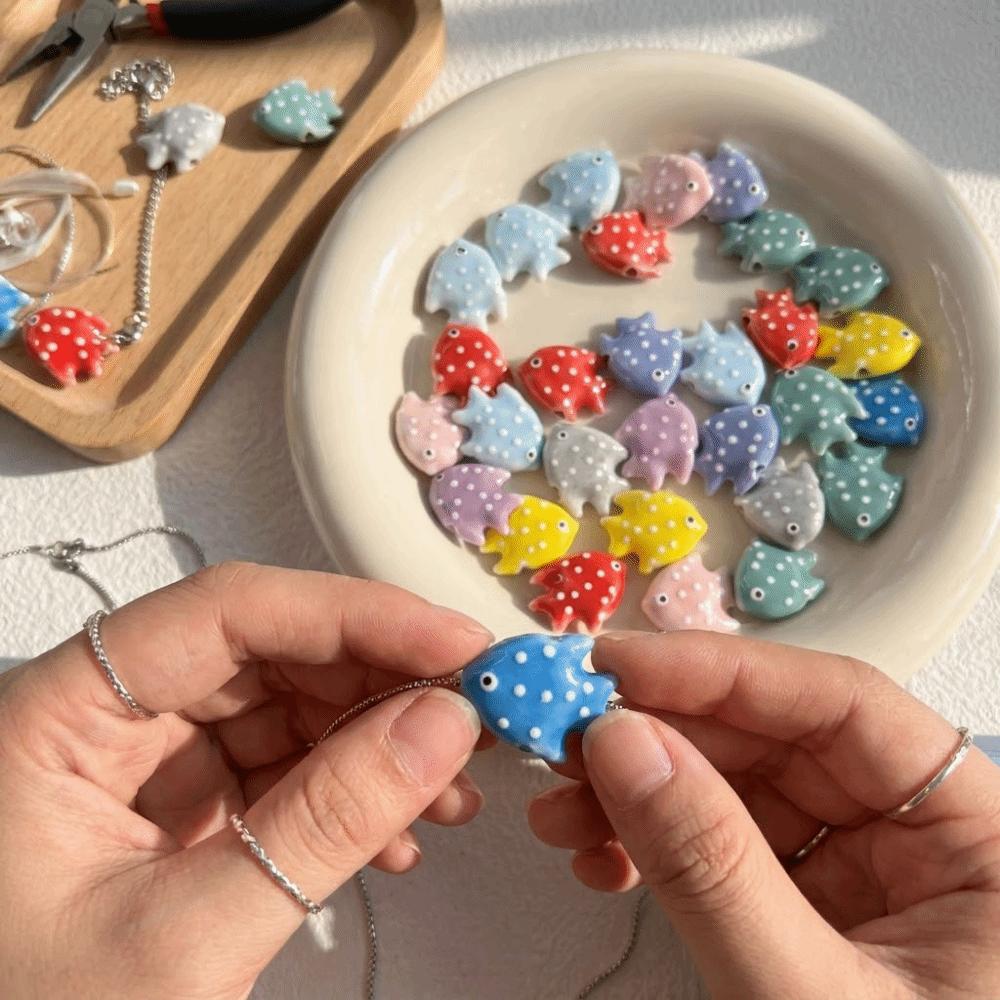 Wave Point Fish Ceramic Beads Colorful Loose Beads Fashionable Spacer Beads Handmade