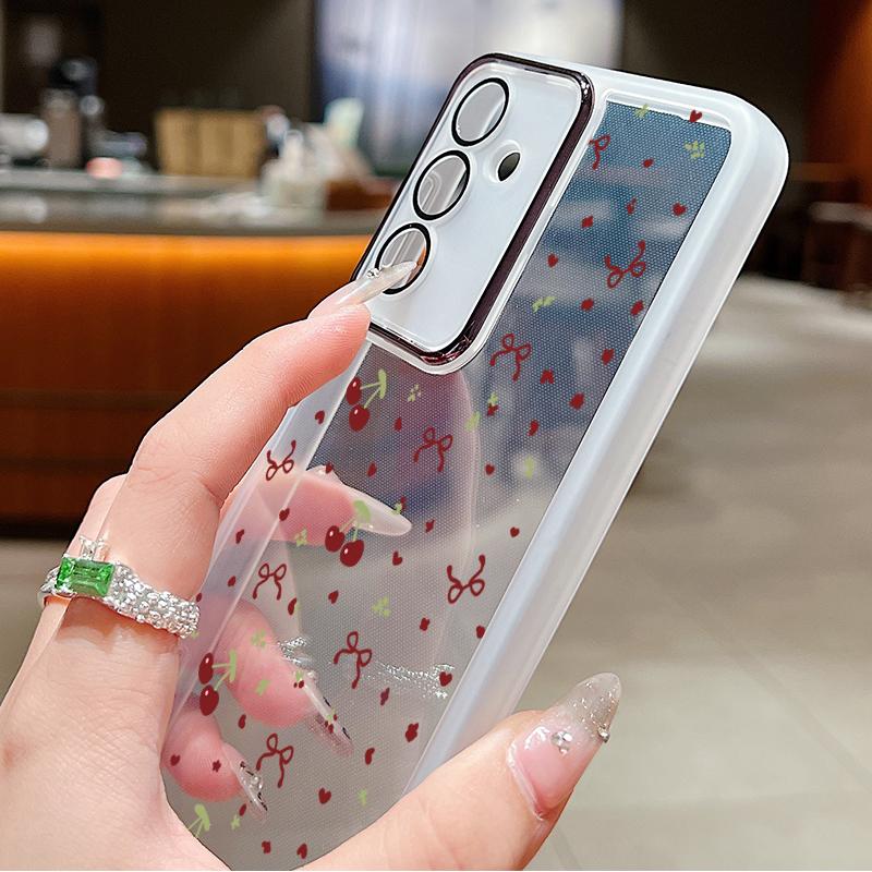 Чехол Bowknot Cherry Print Clear Slim для Samsung S25 Ultra S24 FE S23 A56 A36 A16 A55 A15 A26, мягкая силиконовая противоударная пленка для объектива, чехол для телефона