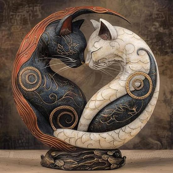 1/2 шт. Черно-белая фигурка кошки в китайском стиле, искусство инь-янь, статуэтка кошки, полимерная скульптура, украшение для дома, офиса, настольное украшение