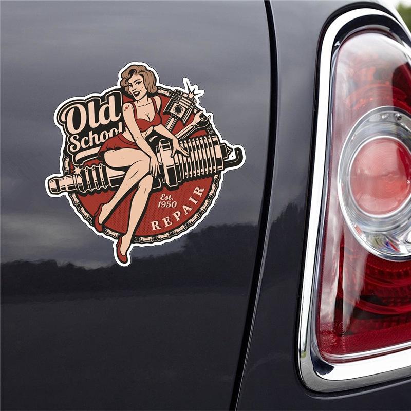 Tri Koshki KCS125 Pin up Repair Girl старая школьная наклейка Bobber Cafe Racer Ретро автомобильная наклейка ПВХ красочные наклейки