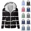 Women's Fashion Printing Sweatshirt Loose Hooded Plush Zip Up Jacket Top