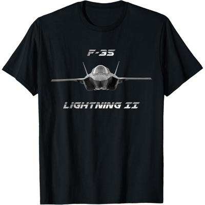 Графическая футболка F35 Lightning II Черная с круглым вырезом Белая надпись Мягкая удобная Премиальная ткань Подходит для унисекс