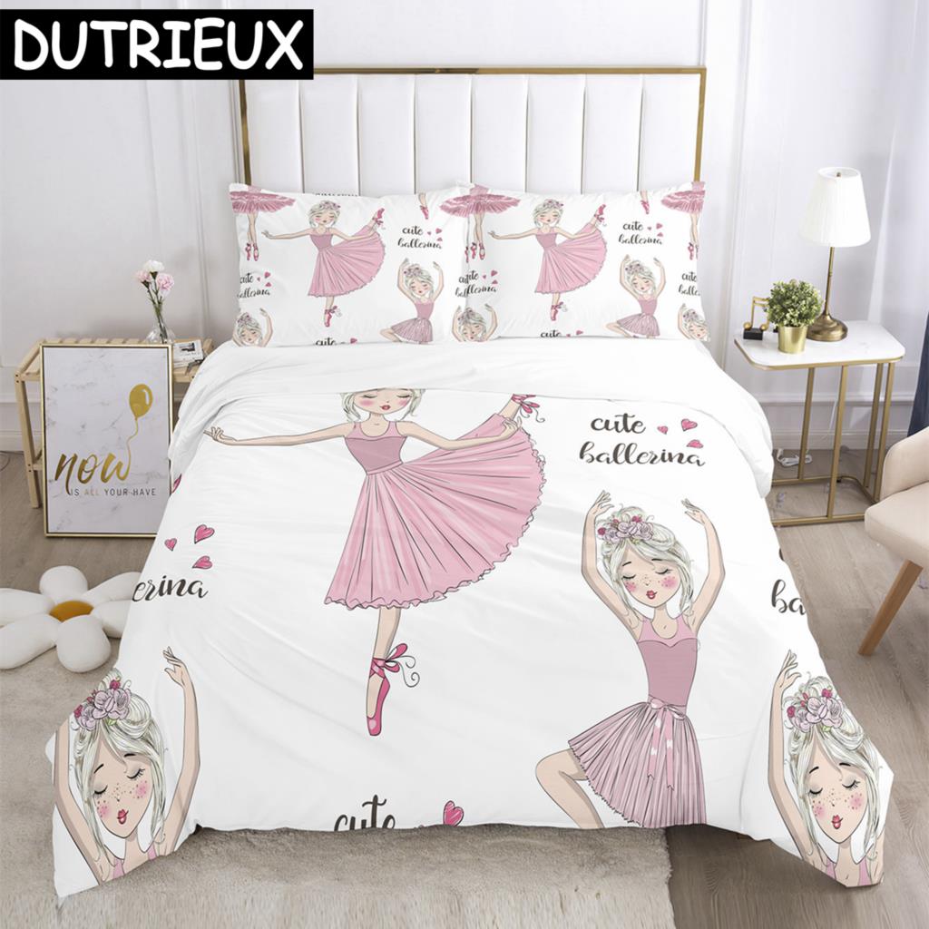 Cartoon Ballet Girl 3D Printed Bedding Set Duvet Covers Pillowcases Comforter Bedding Set Bedclothes Duvet Cover