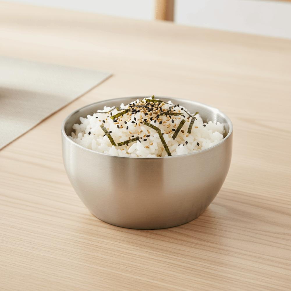 Anti-scalding Korean Style Stainless Steel Rice Bowl Double Layer Soup Bowl Kimchi Bowl Restaurant