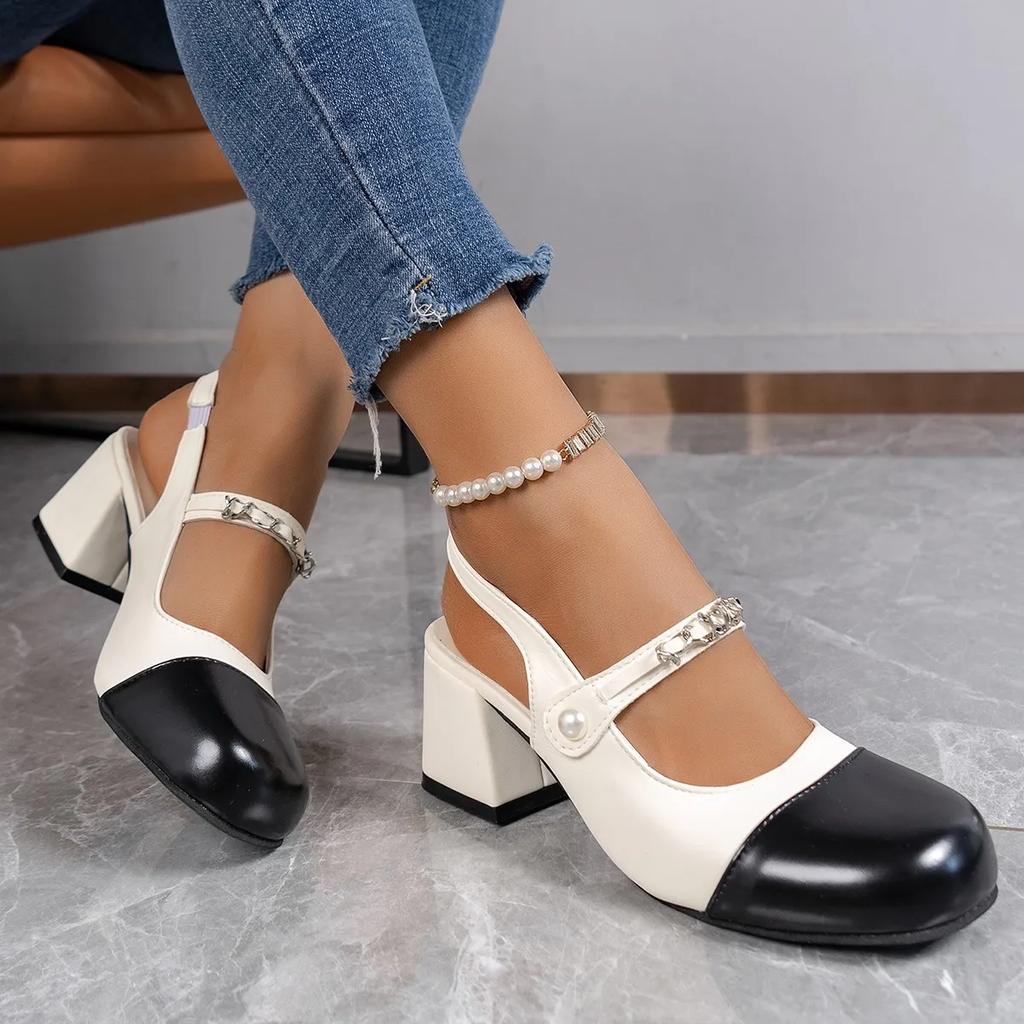 Летние новые босоножки 2024 года на высоком каблуке, женские базовые двухцветные классические рабочие сандалии, женская обувь 2024 года, летние сандалии