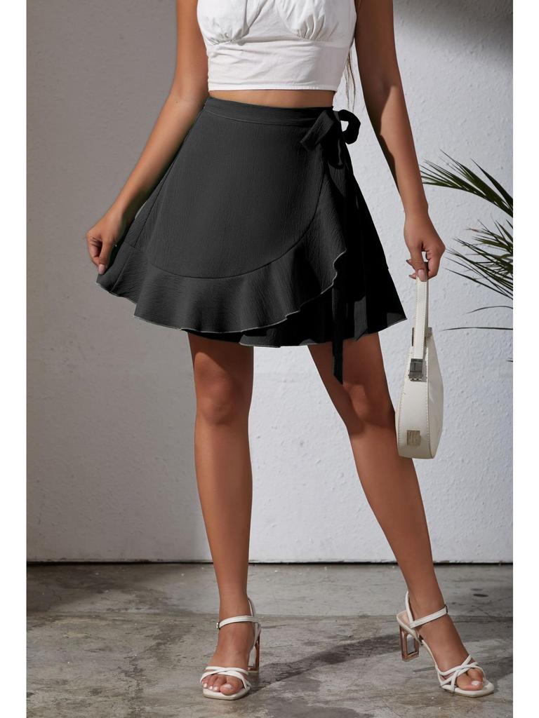 Цельная юбка на шнуровке, однотонная короткая юбка с высокой талией и оборками, трансграничная женская одежда