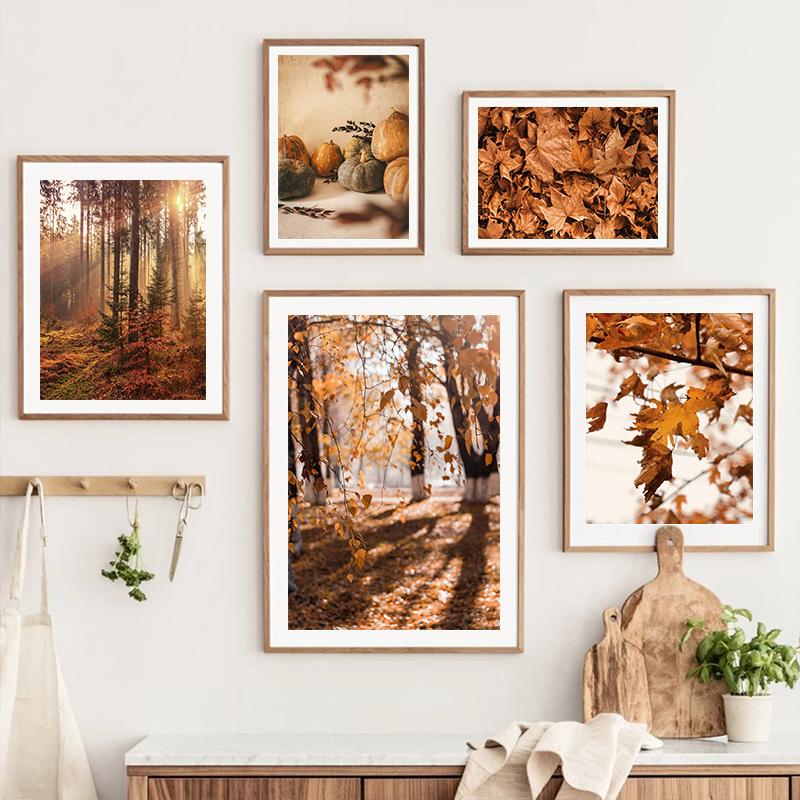 Landscape Flower Picture Canvas Painting Wall Art Autumn Scenery Pumpkin Leaves Poster and Print for Modern Home Wall Decor