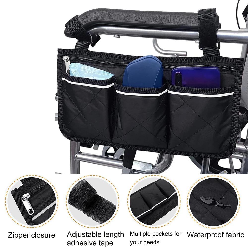 Wheelchair bag, wheelchair side pocket, storage bag suitable for any wheelchair and water use (black, 3 pieces)