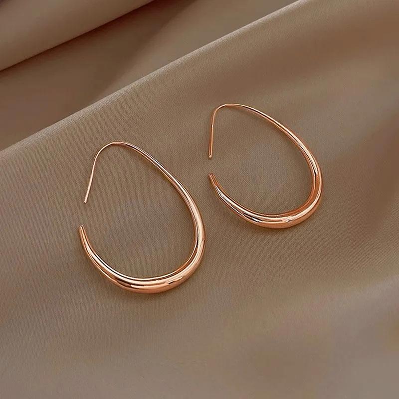 Huitan Waterdrop Shaped Big Hoop Earrings for Women Minimalist Metal Earrings Daily Wear Temperament Statement Jewelry Drop Ship