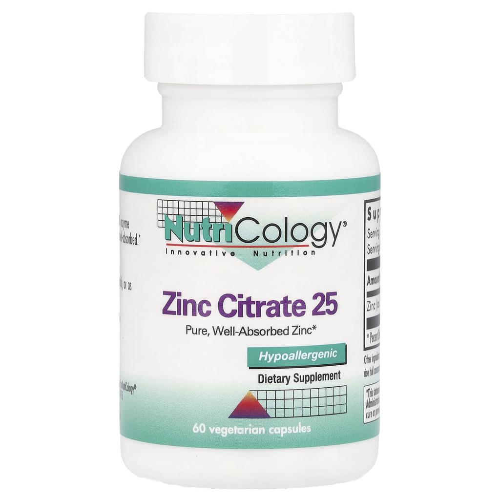 Nutricology, Цитрат цинка 25, 60 вегетарианских капсул