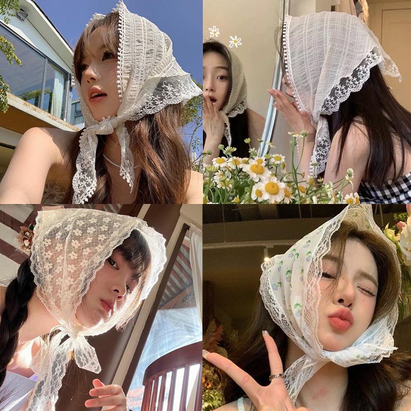 Женский треугольный шарф из французского кружева: Легкий, Дышащий и Универсальный Головной Платок и Лента для Волос