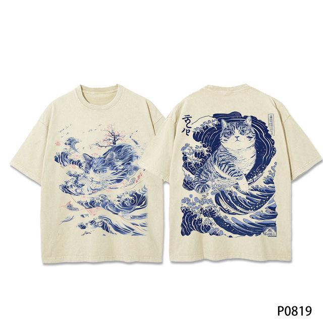 Мужские оверсайз футболки в стиле Харадзюку, винтажные, с аниме, хлопковые