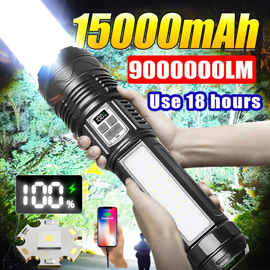 15000mah High Power Led Flashlights Built-in Battery Flash Light Emergency Spotlight Most Powerful Lantern