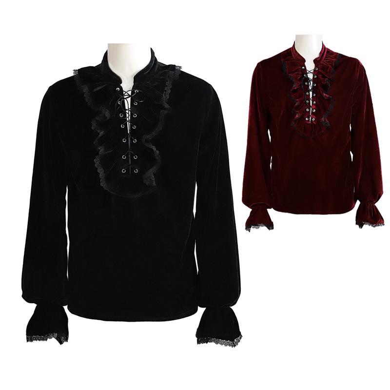 Medieval Gothic Velvet Gown with Vintage Long Sleeves for Cosplay and Stage Performance