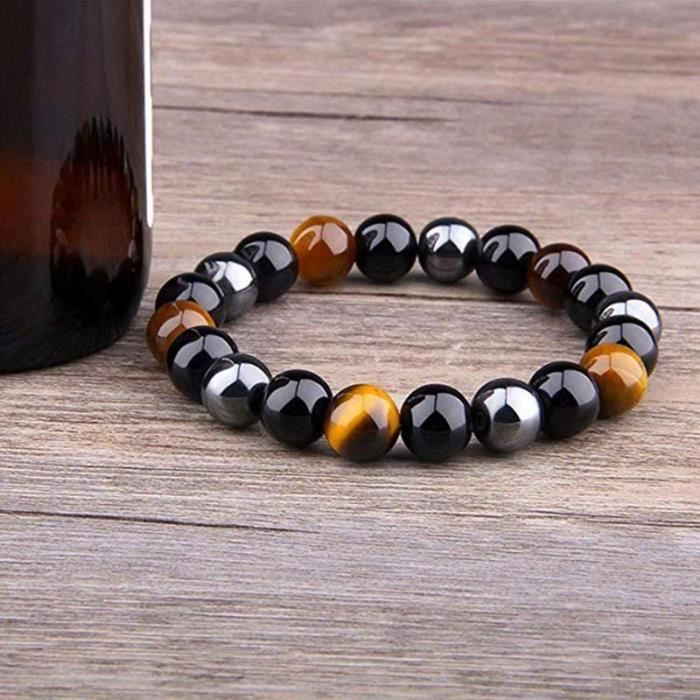 Bracelet - B - Œil de tigre - Hématite - Obsidienne noire - Triple Protection