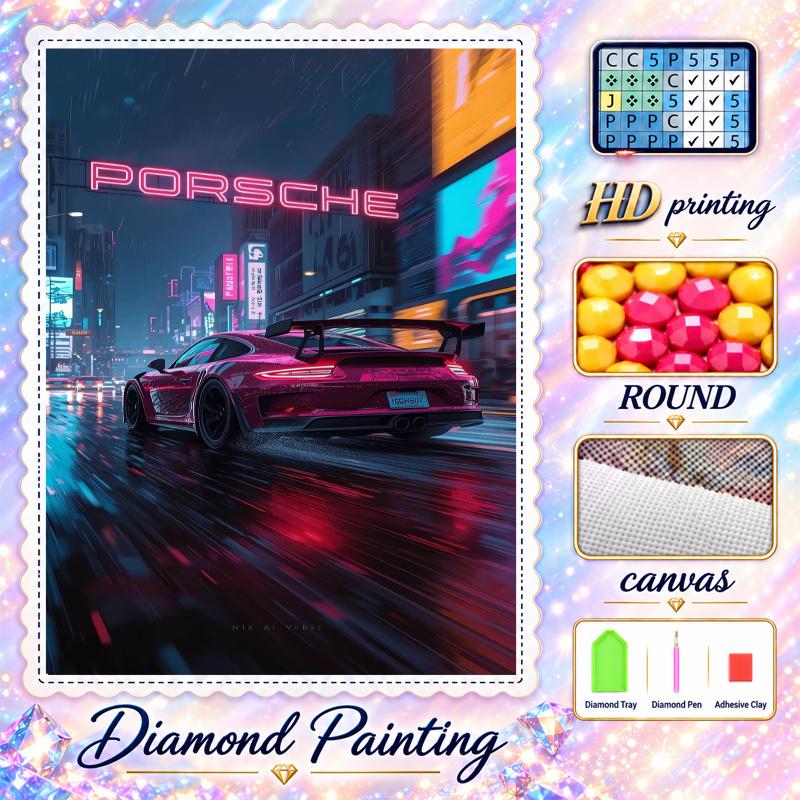 porsche Diamond Painting Kit 5D Full Drill DIY Diamond Mosaic Wall Art Home Decor