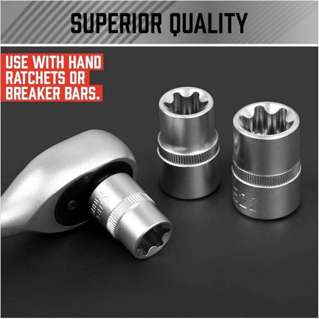 Набор торцевых головок E-TORX SEDY, 14 штук - Премиальный набор торцевых головок Torx (звезда), Головки Torque Star, Наружные головки Torx, E4 E5 E6 E7 E8 0 1 2 4 6 8 E