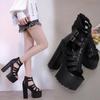 Мода 14СМ Готические Платформенные Блочные Каблуки Декор Пряжкой Черные Женские Сандалии Ремешок на Щиколотке Открытый Носок Летняя Вечеринка Винтажные Выпускные Туфли Туфли-Лодочки