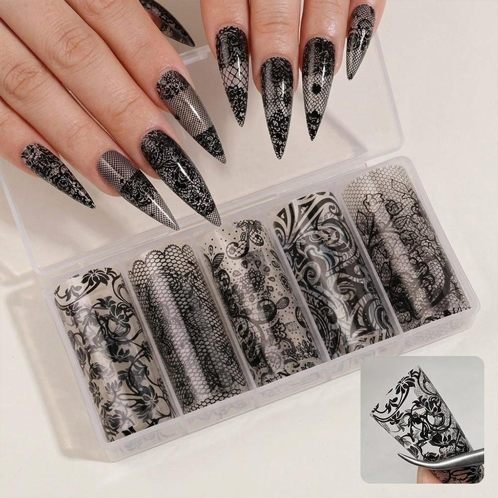 Black White Nail Stickers Lace Design Nail Decals Professional Transfer Paper Manicure DIY