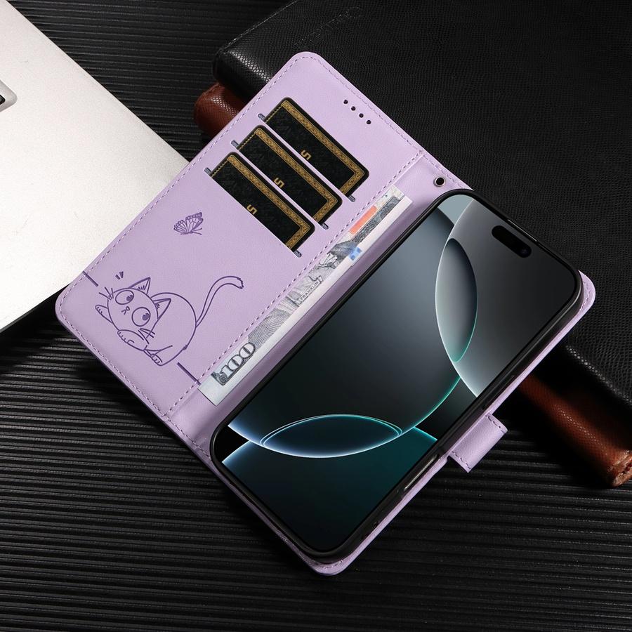 Прекрасный рельефный чехол-кошелек с кошкой и бабочкой с ремешком на запястье для iPhone/Samsung/Xiaomi Redmi 3, слоты для карт и карман для наличных, подставка, чехол-книжка для телефона