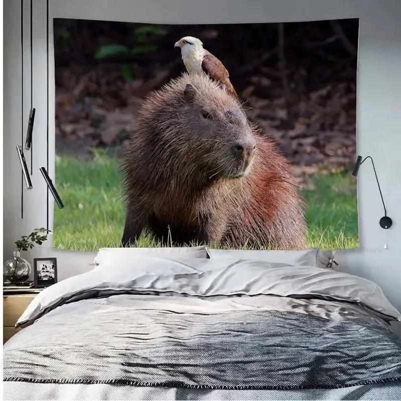 Гобелен с изображением животных капибары, украшение для офиса, гостиной, настенный гобелен для дома