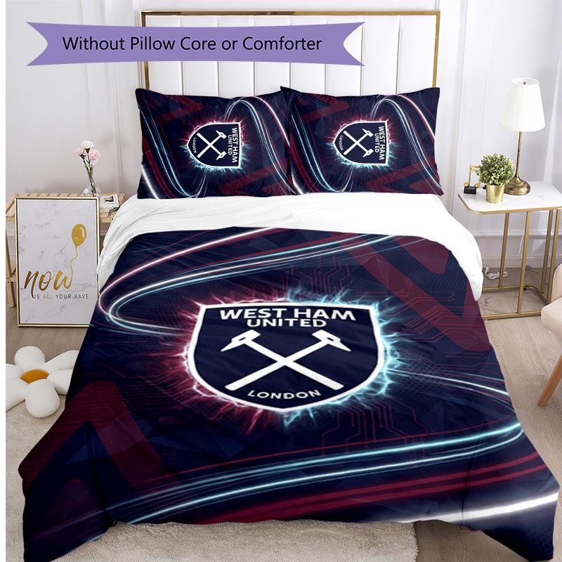 West Ham United Football Printed 3 Pieces Bedding Set, Comfortable Skin Friendly Bedroom Duvet Cover Set