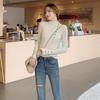 Button Up Semi High Neck Sweater Women's Base Sweater Autumn and Winter New Korean Version Pullover Slim Fit Knit Sweater