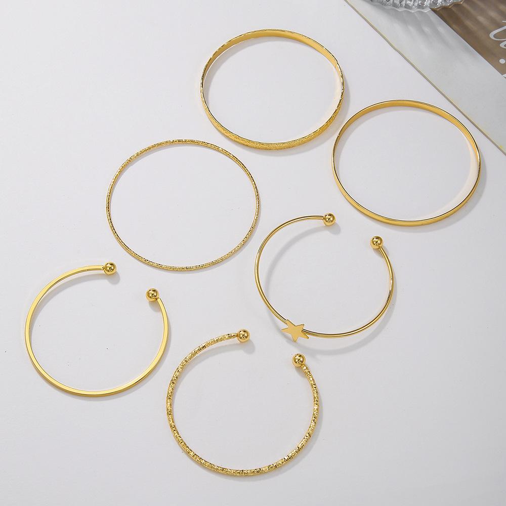 Retro personality exaggerated opening five-pointed star bracelet set 1 gold glossy irregular bracelet Cuff bracelet