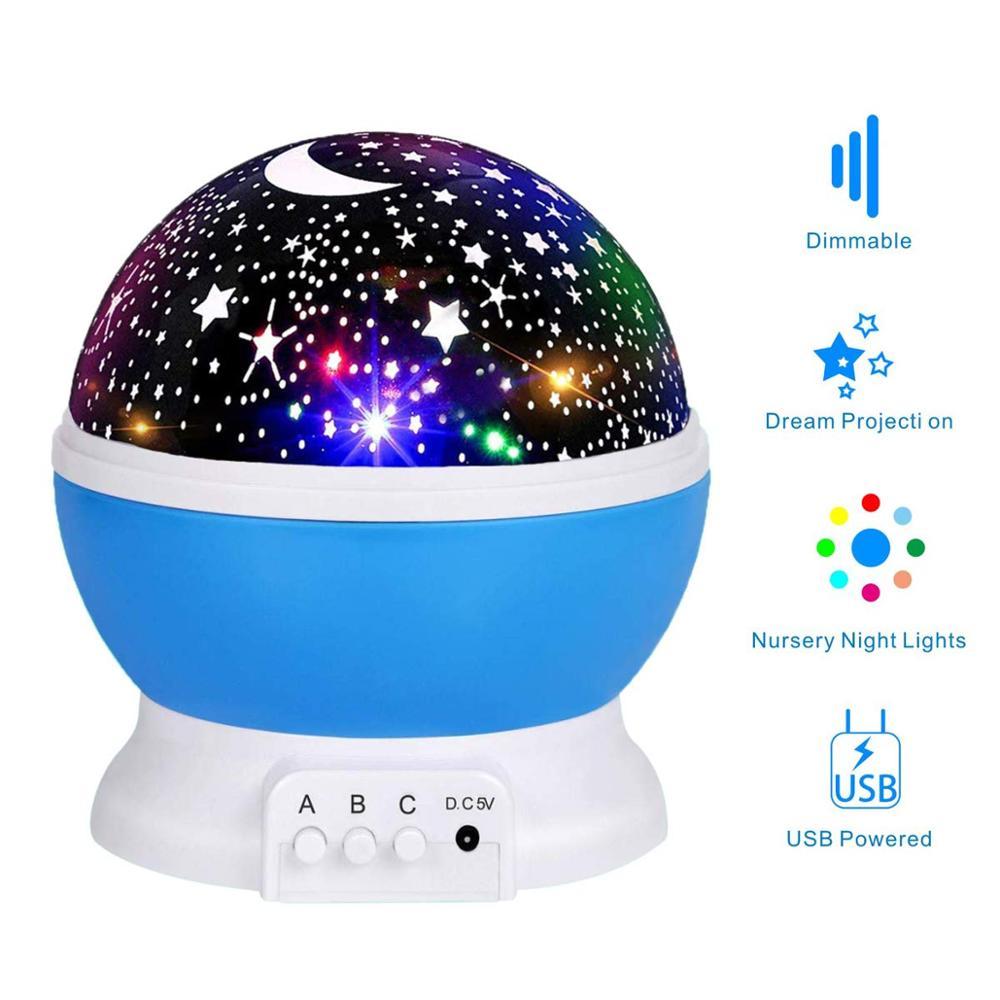 Вращающийся ночник RGB, звездный проектор, лампа, USB/батарейки, украшения для спальни, огни для детей, рождественские подарки
