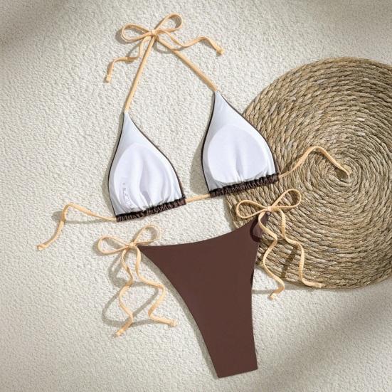 2Pcs/Set Women Bikini Set Adjustable Halter Strap Bikini Bra Bow Tie Swimming Briefs Set Summer Vacation Party Swimwear