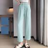 Women's Summer New Thin Loose Wide-legged Trousers Small High Waisted Elastic Nine-minute Trousers Ice Silk Straight Casual Trousers
