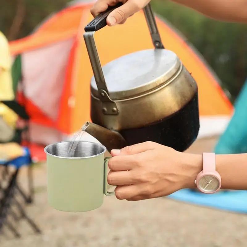 Portable Stainless Steel Camping Mug 250/350ml Handle Foldable Outdoor Tableware Kitchen Equipment Travel Hiking Picnic Utensils.