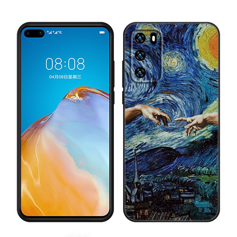 Звездная ночь Ван Гога Черный чехол для телефона для Huawei P10 P20 P30 P40 Lite P50 P60 Art P50E P Smart Z 2018 2020 2021 Pro 2019