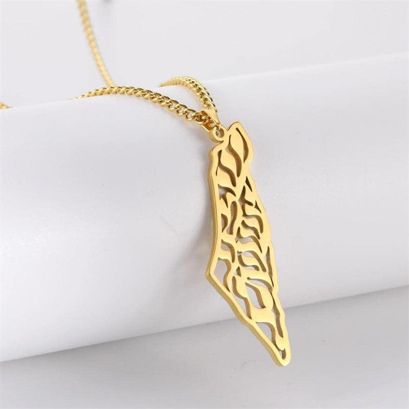 Israel Palestine Map Pendant Necklace For Women Men Arabic African Jamaica Stainless Steel Gold Color Chain Necklaces Jewelry