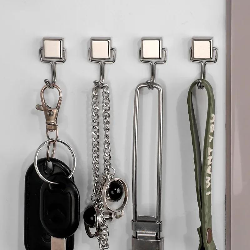 40/1PCS Strong Magnetic Hook 180° Rotating Hooks Silver Neodymium Wall-mounted Hanger Bathroom Kitchen Refrigerator Hanging Tool